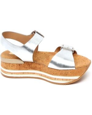 Hogan Silberne Kork Sandalen Mit Keilabsatz - Mettallic