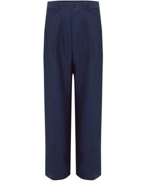Laneus Broeken ,Blauw ,Linnen Broek Met Klepzakken En Knopen