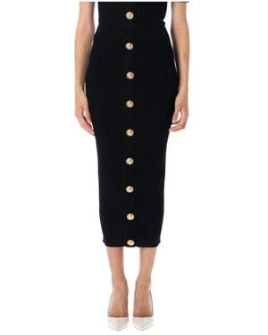 Balmain Geribbelde En Kabelgebreide Midirok - Zwart