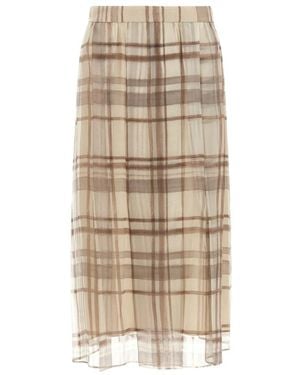 Brunello Cucinelli Rokken ,Organza Macrocheck Print Geplooide Rok - Naturel