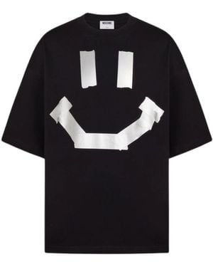 Moschino Tops ,Zwart ,Katoen Smiley Trompe-L'Oeil T-Shirt