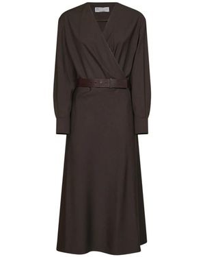 Brunello Cucinelli Kleedjes ,Bruin ,Wol Wrap Dress