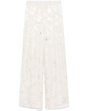 Ermanno Scervino Blumige Jacquard Creme Hose - Weiß