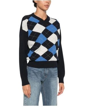 Marella Truien & Vesten ,Veelkleurig ,V-Neck Truien - Blauw