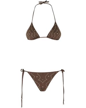VENUJA Badmode ,Bruin ,Driehoek En Slip Set - Wit