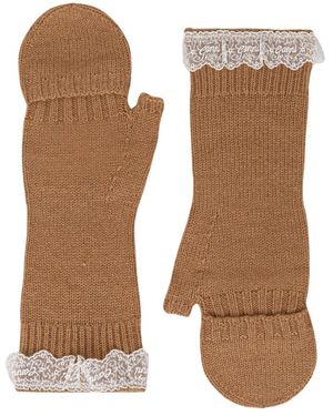 Ganni Handschuhe Mit Spitzenbesatz - Braun