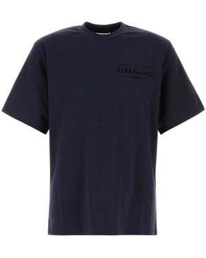 Ferragamo Tops ,Blauw ,Katoen T-Shirt Met Opgedrukte Logo