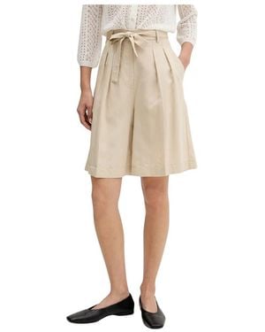 ViCOLO Korte Broeken ,Linnen Shorts Met Plissé En Riem - Naturel