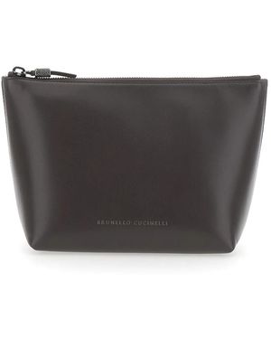 Brunello Cucinelli Kalbsleder-Pochette Mit Monili - Schwarz