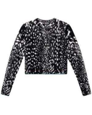 Tom Ford Truien & Vesten ,Zwart ,Leer Lynx Jacquard Velvet Crewneck Cardigan