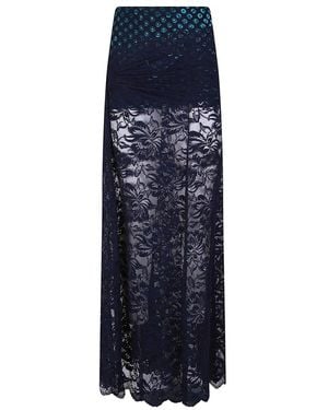 Rabanne Maxi-Rok Met Trompe-L'Œil-Effect Kant - Blauw