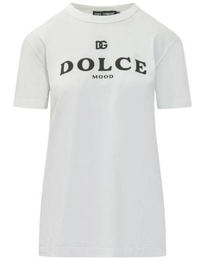 Dolce & Gabbana Tops ,Wit ,Katoen Katoenen T-Shirt Met Print