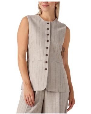 SELECTED Jassen ,Linnen Linnen Lang Vest Voor Zomer - Naturel