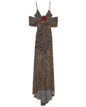 Blumarine Kleedjes ,Bruin ,Leer Lange Jersey Jurk Met Broche