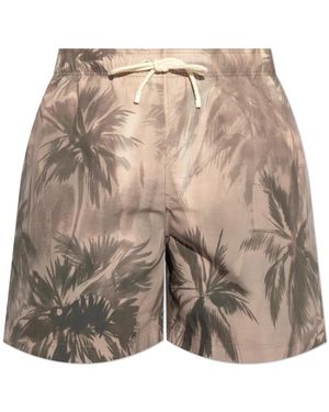 Palm Angels Badmode ,Grijs ,Polyester Zwemshorts Met Print - Bruin