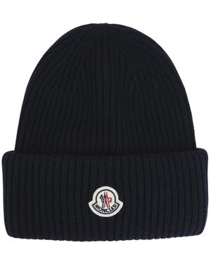 Moncler Ribbed Logo-Patch Muts - Zwart