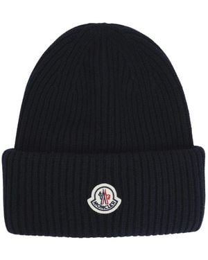Moncler Rippstrick-Mütze Mit Logo-Patch - Schwarz