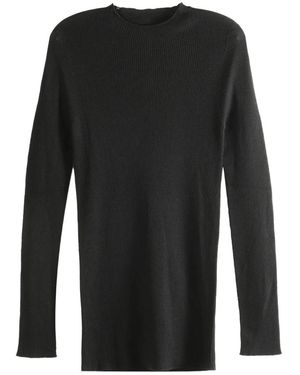 Rick Owens Truien & Vesten ,Zwart ,Wol Geribbelde Ronde Hals