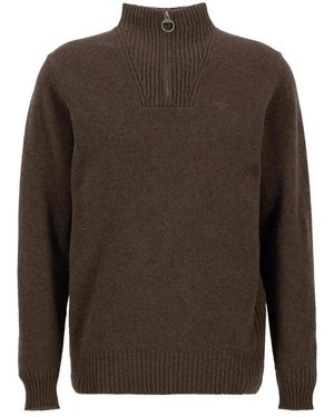 Barbour Woll-Halb-Zip-Pullover Dark Oak - Braun