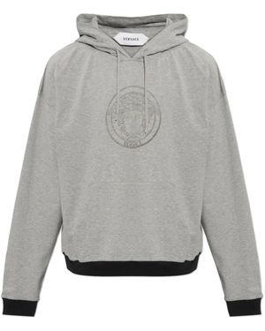 Versace Hoodies & Sweatvesten ,Grijs ,Katoen Bedrukte Hoodie Van Katoen-Jersey
