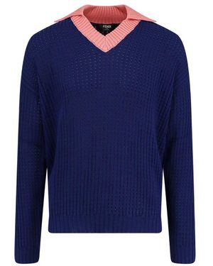 Fendi Truien & Vesten ,Blauw ,V-Neck Truien
