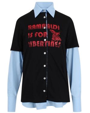 Marco Rambaldi Overhemden ,Zwart ,T-Shirt Met Knopen Aan De Voorkant En Overhemd Overlay