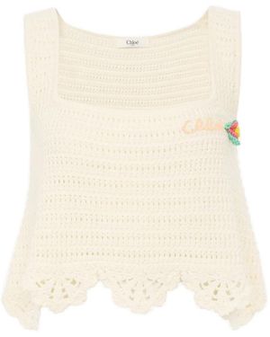 Chloé Tops ,Wit ,Katoen Mouwloze Cropped Top - Naturel