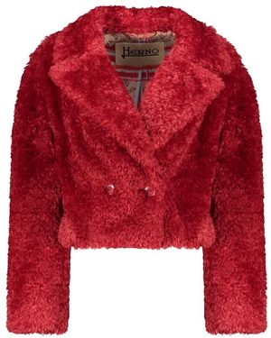 Herno Jassen ,Rood ,Polyester Faux Fur Revers Kraag Jas