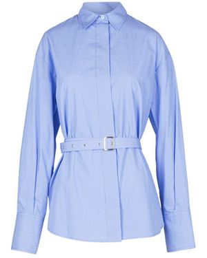 Ottod'Ame Gestreepte Popeline Overhemd Met Juweelknoop - Blauw