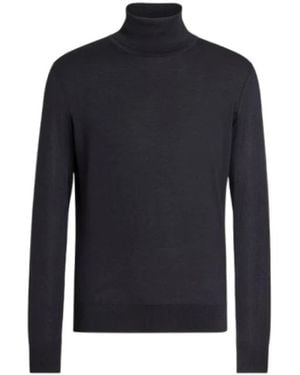 ZEGNA Luxuriöser cashmere-seiden rollkragenpullover - Blau