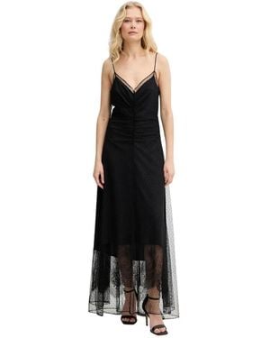 Twinset Langes Plumetis-Tüllkleid Mit Spitze - Schwarz