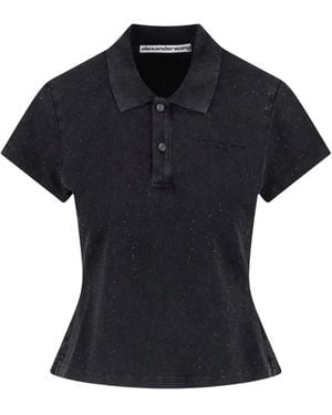 Alexander Wang Crystal Shrunken Polo T-Shirt - Zwart