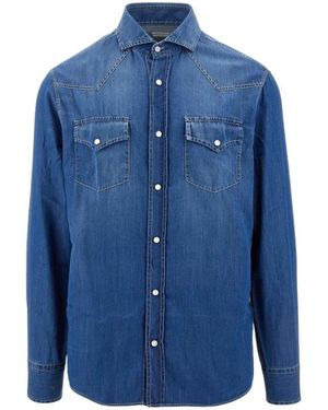 Brunello Cucinelli Overhemden ,Blauw ,Denim Easy Fit Denim Overhemd