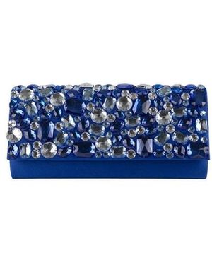 Anna Cecere Satin-Clutch Mit Farblich Abgestimmten-Steinen Und Verstaubarer Kette - Blau