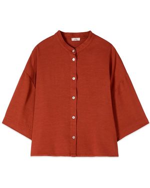 Oltre Boxy Shirt Met Mandarijnkraag - Rood