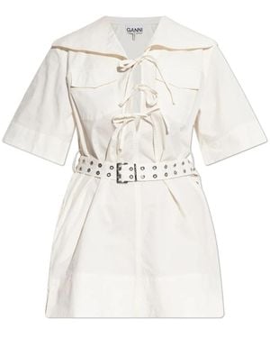 Ganni Stretch Katoenen Mini Jurk - Wit