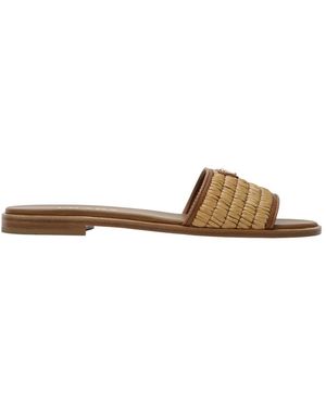 Prada Crochet Slider Sandalen Met Driehoek Logo - Bruin