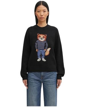 Maison Kitsuné Round-Neck Knitwear - Nero