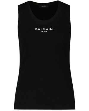 Balmain Paris Emb Jersey Tank Top - Black