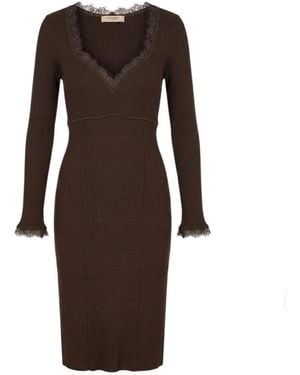 Twinset Geribde Jurk Met Kanten Details En V-Hals - Bruin