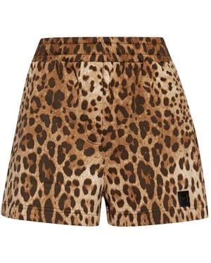 Dolce & Gabbana Korte Broeken ,Bruin ,Katoen Shorts Met Logopatch