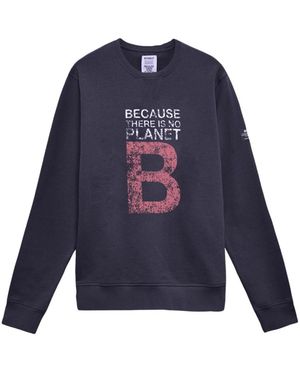 Ecoalf Langärmeliges Blaues Baumwoll-Top Mit Frontprint