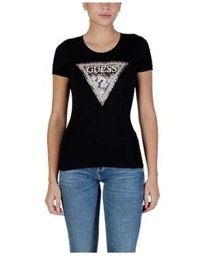 Guess Tops ,Zwart ,Katoen Bedrukte T-Shirt Met Korte Mouwen En Ronde Hals