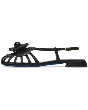 Loriblu Schwarze Satin-Sandalen Mit Blume