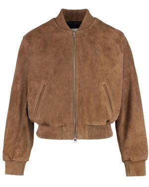 Ami Paris Wildleder Bomberjacke Mit Reißverschluss - Braun