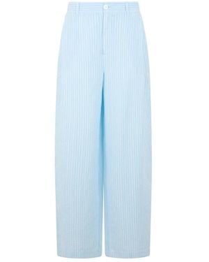 120% Lino Wide Trousers - Blue