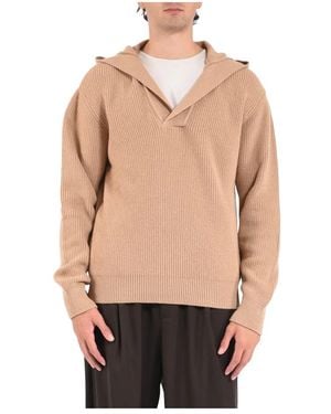 Laneus Luxe Wol Kasjmier V-Hals Hoodie - Naturel