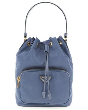 Prada Tassen ,Blauw ,Nylon Nylon Drawstring Bucket Bag
