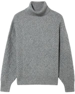 Oltre Feinstrick-Rollkragenpullover Mit Rautenmuster Aus Wollmischung - Grau