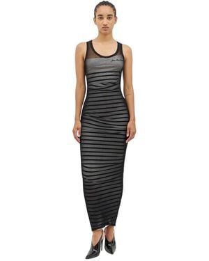 Jean Paul Gaultier Geribbelde Mariniere Maxi Jurk Met Mesh Overlay - Zwart